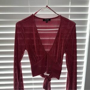 Zara Deep Red V-Neck Tie-Front Blouse